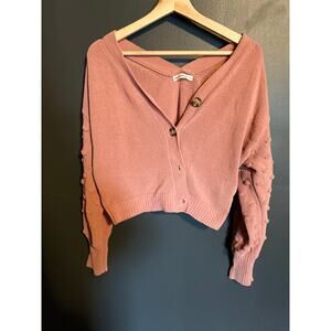 Moon & Madison Textured Sleeve Button-Front Cropped Cardigan – Size Large